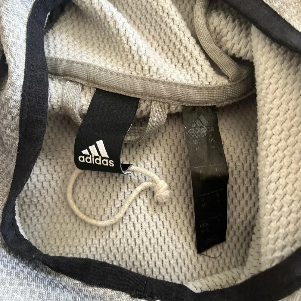 Adidas Hoodie Mens Medium Grey Excellent ClimaWarm 3-Stripe Athletic Pullover